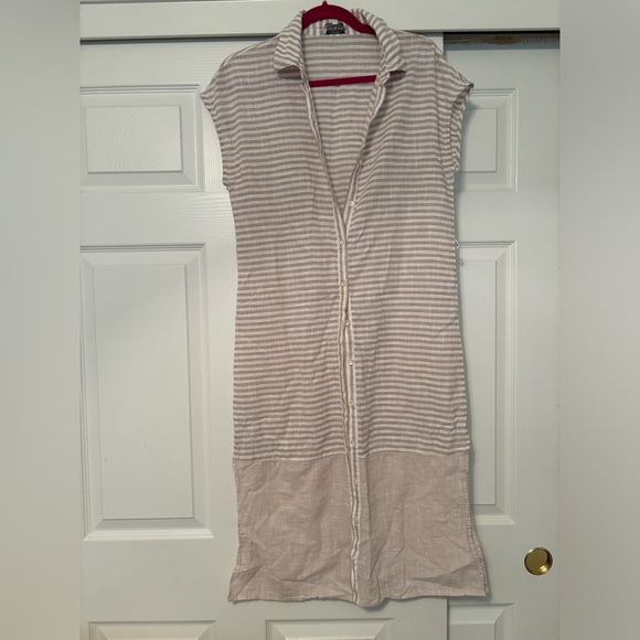 Lucky Brand Tan and Whie Striped Linen Dress Size Small - Picture 1 of 7